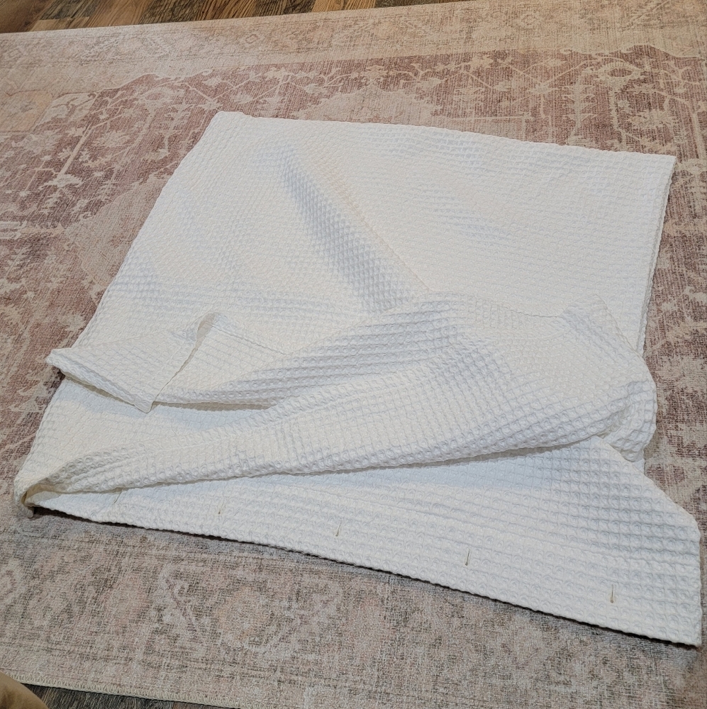 CRATE & BARREL Organic Cotton Waffle White Shower Curtain